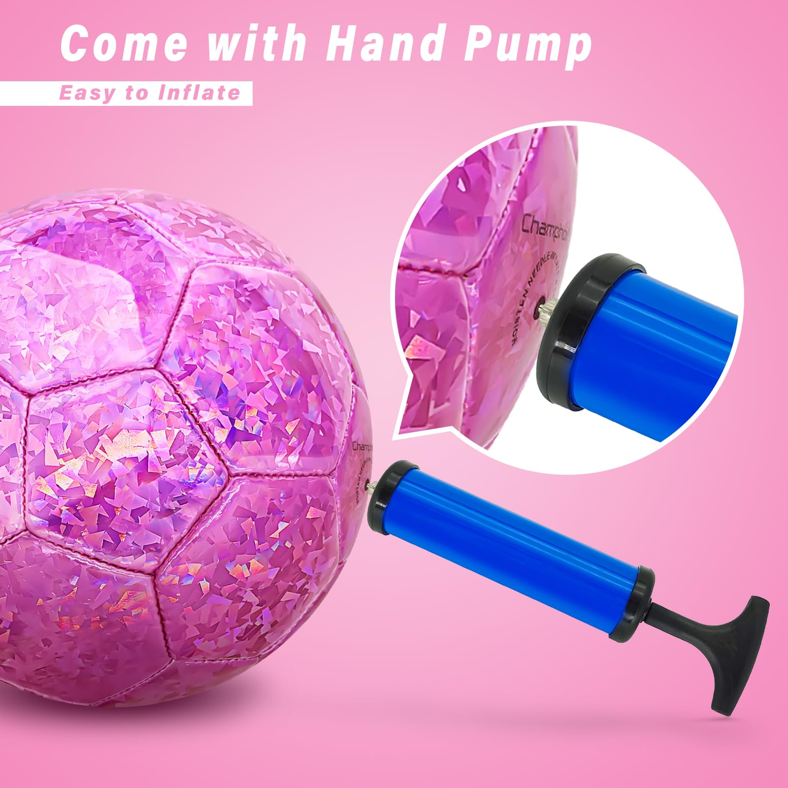 Size 4 Soccer Ball Glitter Pink - Kids Aged 4-6 6-8 8-12 Outdoors Sports Training Ball Recreation Playing Ball Teens Girls Children Youth Back to School Birthday