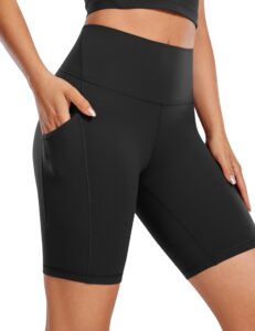 crz yoga women's butterluxe biker shorts 8 inches - high waisted workout yoga shorts side pockets volleyball buttery soft black medium