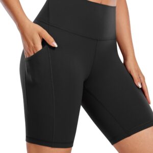 CRZ YOGA Women's Butterluxe Biker Shorts 8 Inches - High Waisted Workout Yoga Shorts Side Pockets Volleyball Buttery Soft Black Medium