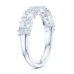 PRSTANI 4.3mm Wide Sterling Silver Cluster Simulated Marquise and Round Diamond Half Eternity Ring (6.5)