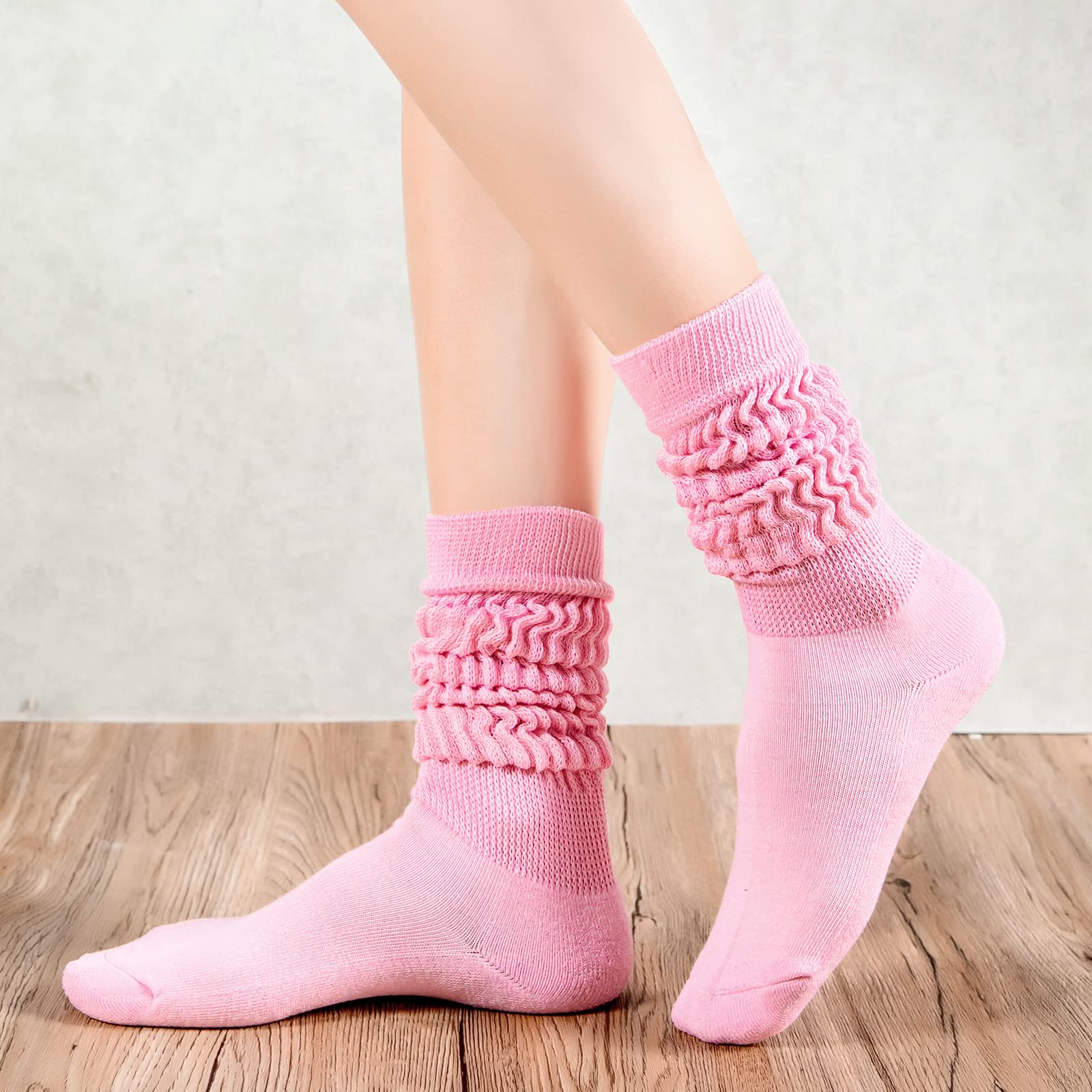 Witwot 3 Pair Womens Slouch Socks Cotton Knee High Tube Scrunch Sock Black-White-Pink