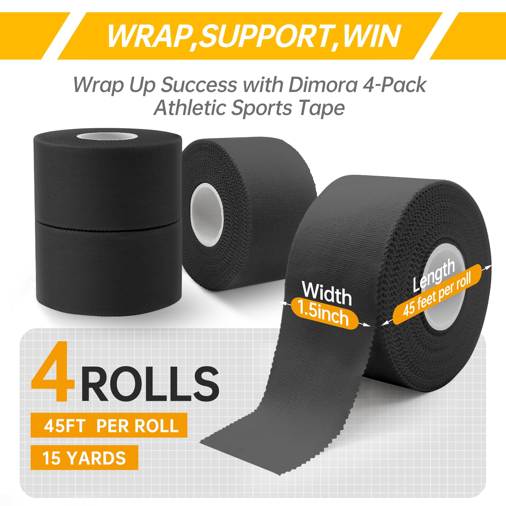 Dimora Black Athletic Tapel and Pre-wrap Tape - No Sticky Residue, Easy Tear Athletic Tapes & Wraps, Gymnastics Tape for Athletes, Customizable Support and Skin-Friendly Comfort