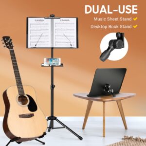 CAHAYA Dual Use Sheet Music Stand with Clamp-on Tray & Desktop Book Stand with Carrying Bag, Sheet Music Folder, Music Stand with Shelf, and Clip for Guitar, Ukulele, Violin Players CY0194+CY0320