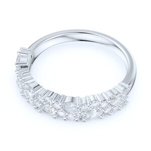 PRSTANI 4.3mm Wide Sterling Silver Cluster Simulated Marquise and Round Diamond Half Eternity Ring (6.5)