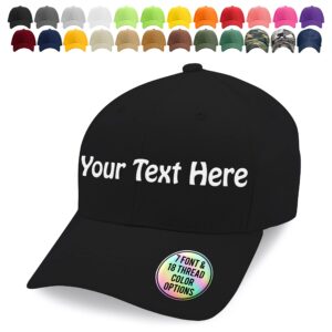 custom embroidered baseball cap for men & women - your text or initials - 24 cap colors, 18 thread colors & 7 fonts - personalized gifts for him, her - black