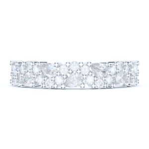 PRSTANI 4.3mm Wide Sterling Silver Cluster Simulated Marquise and Round Diamond Half Eternity Ring (6.5)