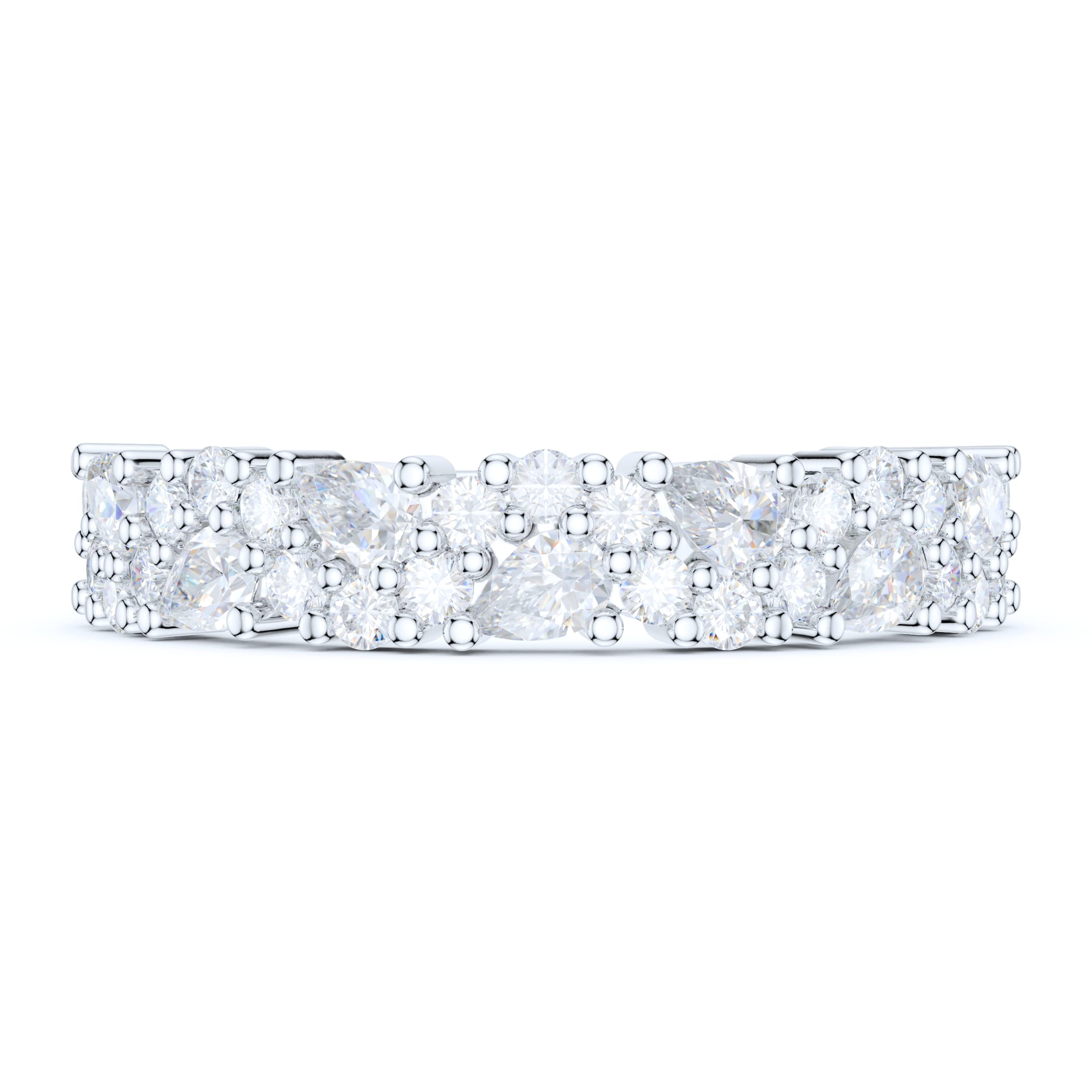 PRSTANI 4.3mm Wide Sterling Silver Cluster Simulated Marquise and Round Diamond Half Eternity Ring (6.5)