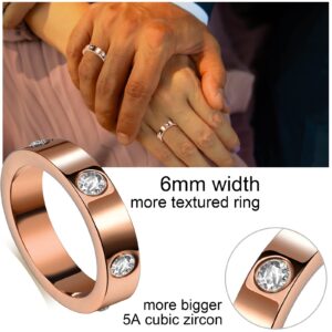 Love Friendship Rings 18K Gold Plated Silver with CZ 6mm Stainless Steel Promise Rings Wedding Band Fashion Love Rings for Her Women Teen Girls Valentine's Day with Gifts Box (7, Rose gold)