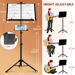 CAHAYA Dual Use Sheet Music Stand with Clamp-on Tray & Desktop Book Stand with Carrying Bag, Sheet Music Folder, Music Stand with Shelf, and Clip for Guitar, Ukulele, Violin Players CY0194+CY0320