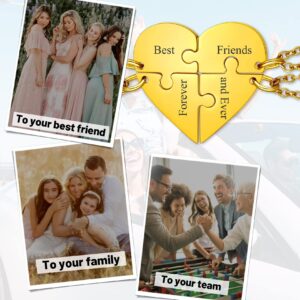 Puzzle Piece Necklace 4 Pcs, Gold BFF Necklace for 4 Matching Heart Pendant Neck Charms for Couple, Women Men Friendship Love Jewelry Set Gift for Him Her