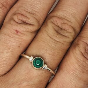 Koral Jewelry Round Malachite 925 Sterling Silver Ring - Delicate BOHO Chic Jewelry - Fashionable and Stylish for Women with Velvet Gift Bag - Made by Indian Artisans - Size 5-9 (10)