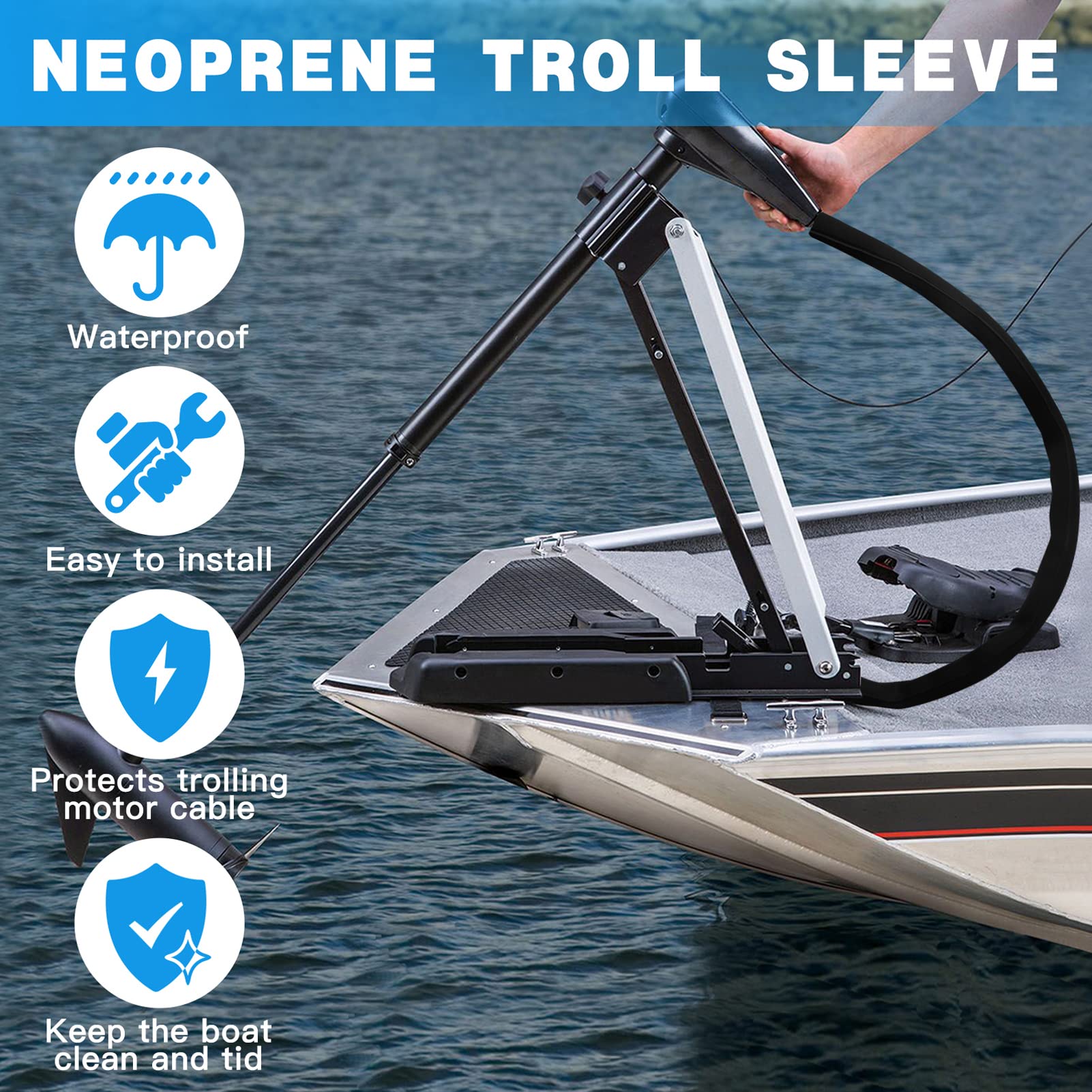 Trolling Motor Cable Organizer Sleeve, 60" L Black Neoprene Troll Sleeve Trolling Motor Wire Cover