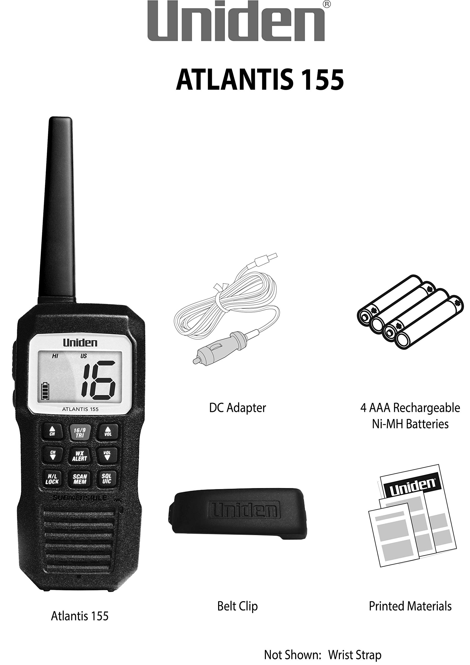 Uniden Atlantis 155 Handheld Marine Radio + SeaSense Large Air Horn