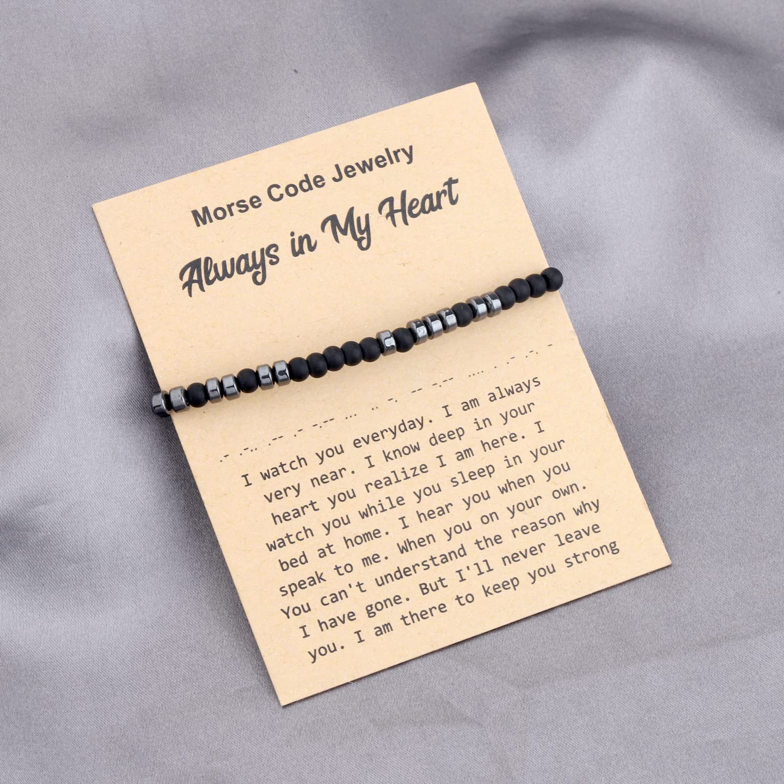 MAOFAED Memorial Gift Sympathy Gift Morse Code Bracelet Always In My Heart Loss of Loved One Gift (watch you everyday code br)