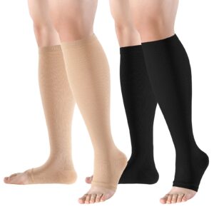 bropite Open Toe Compression Socks for Men & Women - 2 Pairs of 15-20 mmhg Knee High Stockings for Circulation Support