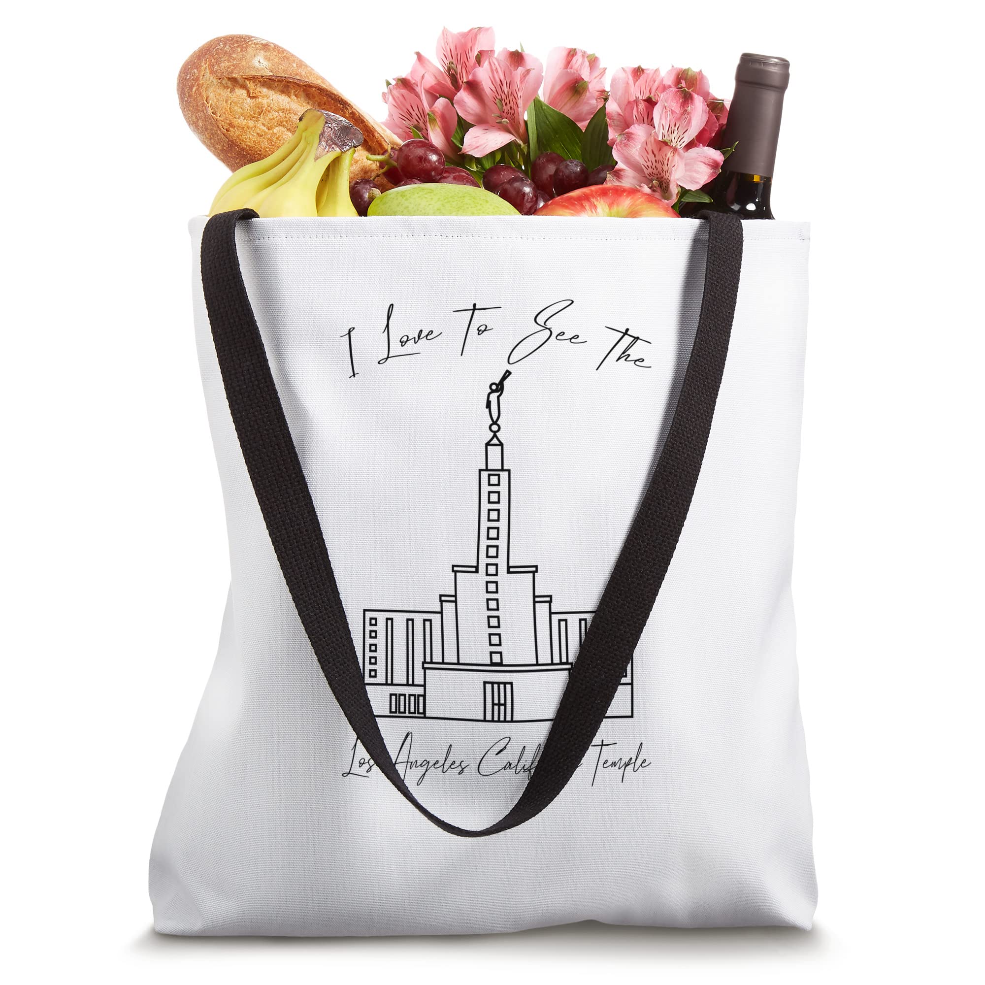 Los Angeles CA Temple, I love to see my temple, calligraphy Tote Bag