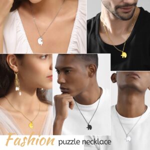 Puzzle Piece Necklace 4 Pcs, Gold BFF Necklace for 4 Matching Heart Pendant Neck Charms for Couple, Women Men Friendship Love Jewelry Set Gift for Him Her