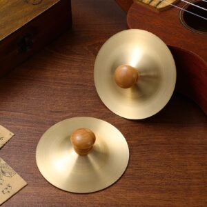 Vaguelly Finger Cymbals with Wooden Handles, 1 Pair Copper Band Cymbals, 9cm/3.5in Mini Marching Cymbals, Hand Cymbal Belly Dance, Orff Music Instrument for Child & Adult