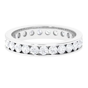 rosec jewels certified moissanite full eternity ring for women, 2.25 ct, d-vs1 quality, diamond moissanite wedding band, 14k white gold, size:us 8.50