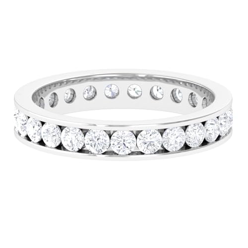 Rosec Jewels Certified Moissanite Full Eternity Ring for Women, 2.25 CT, D-VS1 Quality, Diamond Moissanite Wedding Band, 14K White Gold, Size:US 8.50