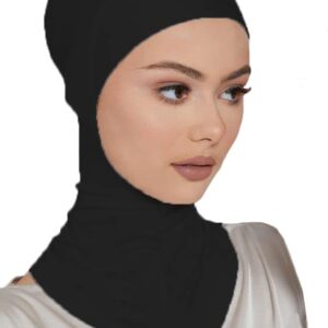 LMVERNA 2 Pieces Modal Hijab Cap Adjustable Muslim Stretchy Turban Full Cover Shawl Undercap Full Neck Coverage for Women (Black+White)