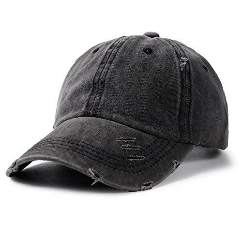 Lvaiz Distressed Baseball Cap Dad Hats for Women Men Vintage Washed Cotton Trucker Hat Adjustable Low Profile Ball Caps Black