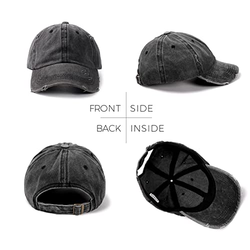 Lvaiz Distressed Baseball Cap Dad Hats for Women Men Vintage Washed Cotton Trucker Hat Adjustable Low Profile Ball Caps Black