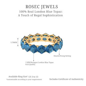 Rosec Jewels Natural London Blue Topaz Eternity Band for Women, AAA Quality, Certified Topaz Anniversary Ring - Ready to Gift, 14K Yellow Gold, Size:US 8.50