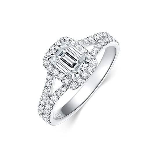 Aihpos Emerald Cut Moissanite Engagement Rings For Women 1 Carat Moissanite Rings 10K White Gold Engagement Ring,Free Engraving(Size 10.5)