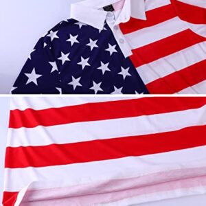 LINOCOUTON Mens American Flag Patriotic Golf Polo Shirt 4th of July Short Sleeve Stars Stripes Pieced Outfit, White, Large