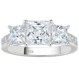 sheloves 2 ct three-stone princess cut cubic zirconia engagement ring for women 925 sterling silver sz 7