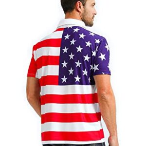 LINOCOUTON Mens American Flag Patriotic Golf Polo Shirt 4th of July Short Sleeve Stars Stripes Pieced Outfit, White, Large