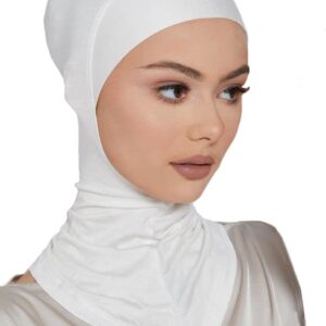 LMVERNA 2 Pieces Modal Hijab Cap Adjustable Muslim Stretchy Turban Full Cover Shawl Undercap Full Neck Coverage for Women (Black+White)