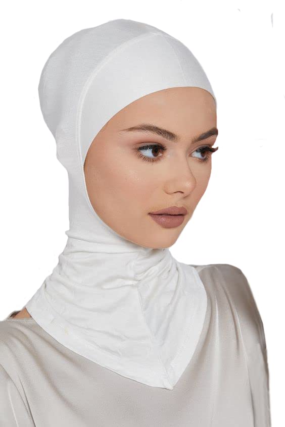 LMVERNA 2 Pieces Modal Hijab Cap Adjustable Muslim Stretchy Turban Full Cover Shawl Undercap Full Neck Coverage for Women (Black+White)