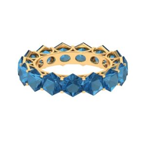 Rosec Jewels Natural London Blue Topaz Eternity Band for Women, AAA Quality, Certified Topaz Anniversary Ring - Ready to Gift, 14K Yellow Gold, Size:US 8.50