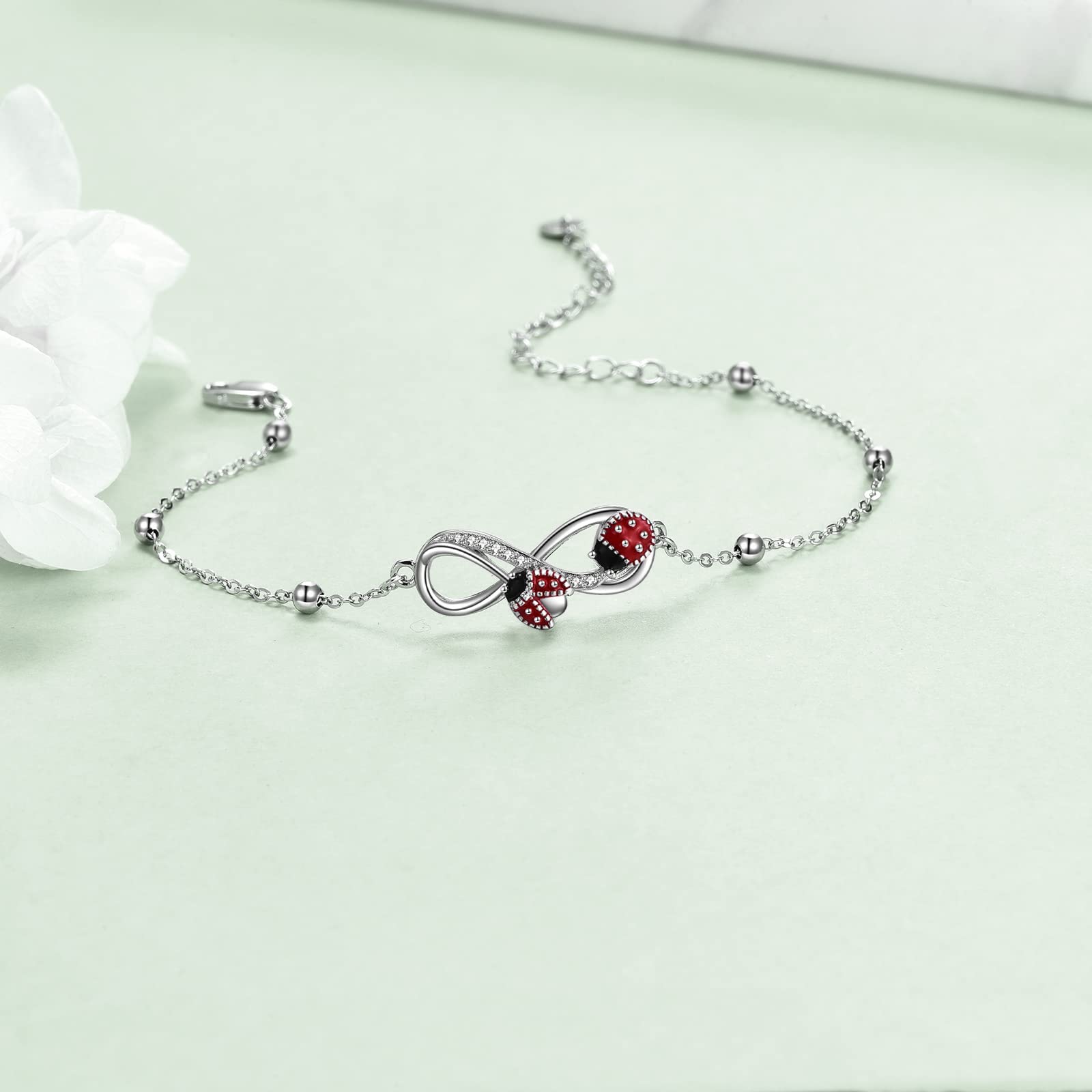 POPLYKE Ladybug Bracelet for Women 925 Sterling Silver Ladybug Jewelry Gifts for Mother Daughter Sister Grandma