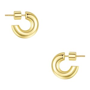 Wowshow Gold Hoop Earrings for Women 14K Gold Plated Hoops Chunky Open Hoops Earrings Lightweight 16mm