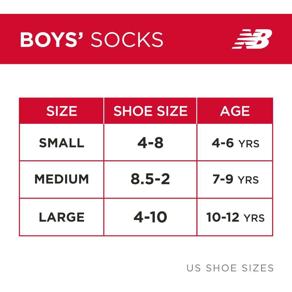 New Balance Boys' Quarter Socks - 16 Pack Soft Cushioned Performance Ankle Socks for Boys - Breathable Boy's Sports Socks, Size Large, Black Assorted