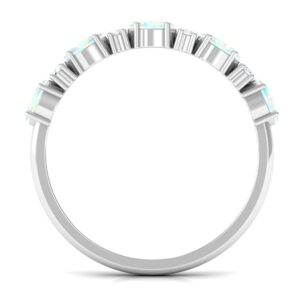 Rosec Jewels Certified Ethiopian Opal and Diamond Half Eternity Ring for Women, 1.50 cttw, Aaa Quality, 14K White Gold, Size:US 6.50