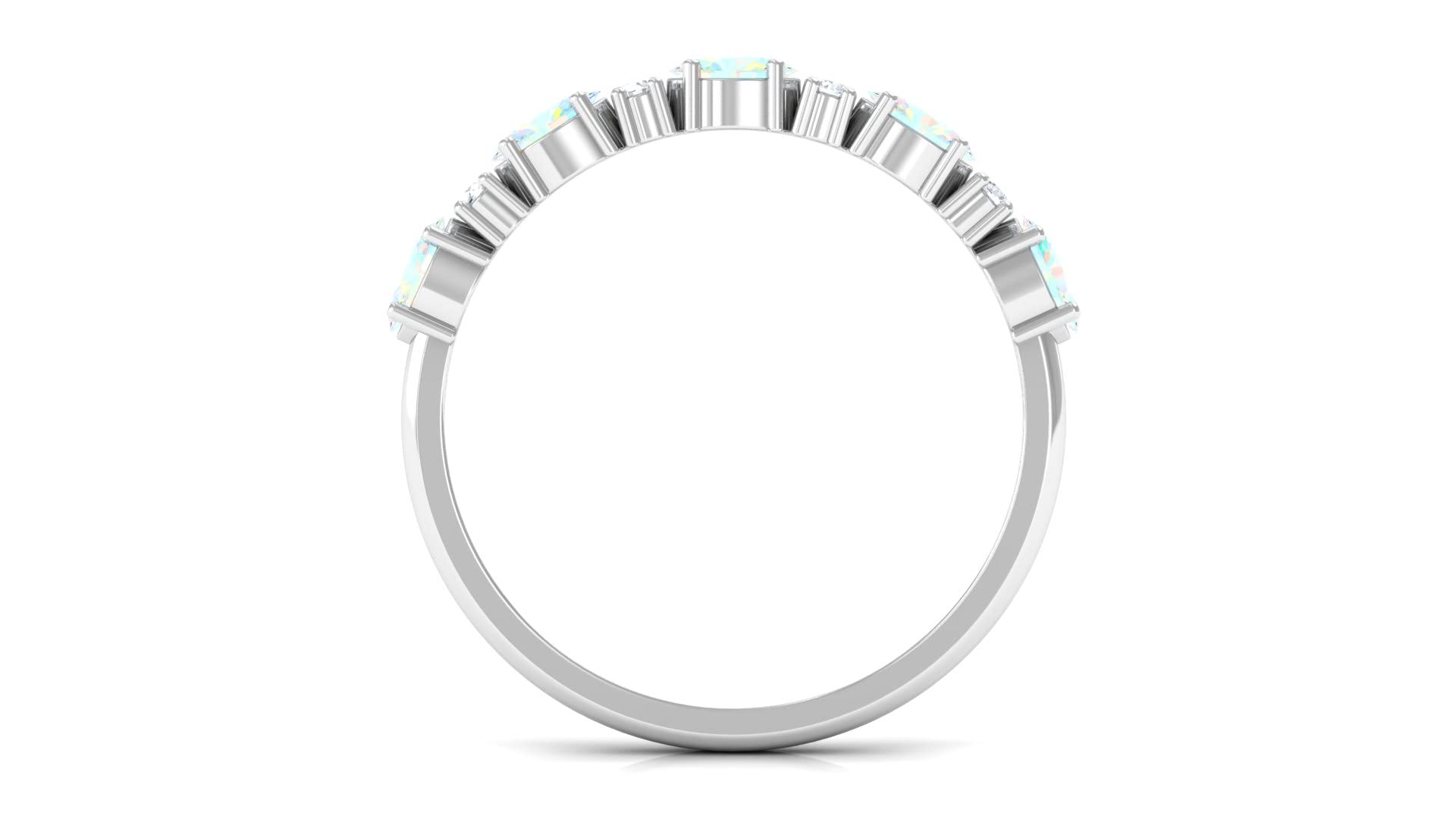 Rosec Jewels Certified Ethiopian Opal and Diamond Half Eternity Ring for Women, 1.50 cttw, Aaa Quality, 14K White Gold, Size:US 6.50