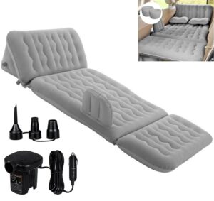 dufominc inflatable car air mattress travel bed - 6 in 1 thickened car camping mattress sleeping pad with electric air pump & 2 pillows for home suv sedan pickup backseat couch tent - grey