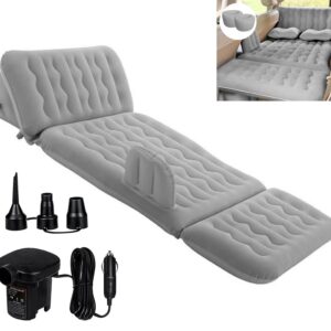 Dufominc Inflatable Car Air Mattress Travel Bed - 6 in 1 Thickened Car Camping Mattress Sleeping Pad with Electric Air Pump & 2 Pillows for Home SUV Sedan Pickup Backseat Couch Tent - Grey