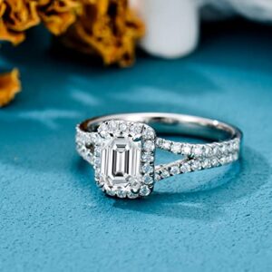 Aihpos Emerald Cut Moissanite Engagement Rings For Women 1 Carat Moissanite Rings 10K White Gold Engagement Ring,Free Engraving(Size 10.5)