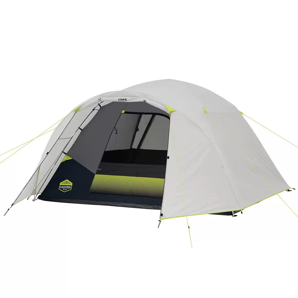 Core 6 Person Instant Tent Set- Family Tent With Lighted Dome And 2 Camping Sleeping Bags - Outdoor Tent for Camping - Waterproof Tent - Camping Tent For Privacy - Small Footprint - Camping Essentials