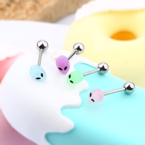 Melighting 4Pcs Alien Tongue Rings Glow in The Dark 14G Surgical Steel 316L Tongue Piercing Jewelry Multi Alien Tongue Barbells Body Piercing Jewelry