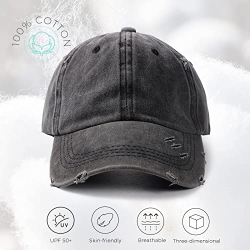 Lvaiz Distressed Baseball Cap Dad Hats for Women Men Vintage Washed Cotton Trucker Hat Adjustable Low Profile Ball Caps Black