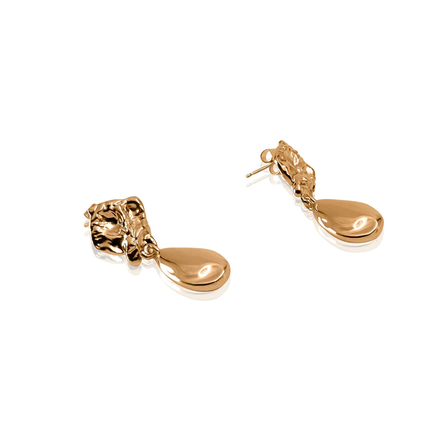 18k Yellow Gold Plated and Silver Tone Drop and Dangle Earrings (Wrinkle Teardrop - Gold)