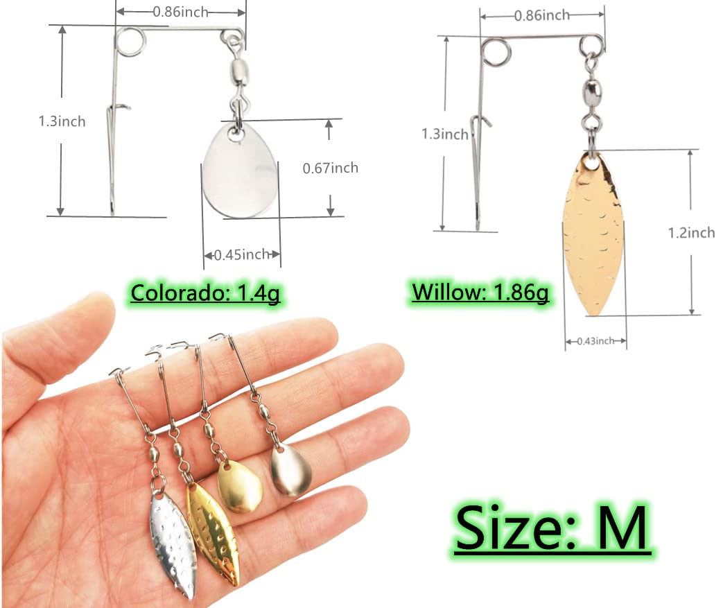 Spinner Blades Smooth Nickel Spoons Rigs Spinners Spinnerbait Fishing Lures Accessories (M (11Pcs), Gold Willow)