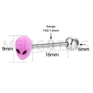 Melighting 4Pcs Alien Tongue Rings Glow in The Dark 14G Surgical Steel 316L Tongue Piercing Jewelry Multi Alien Tongue Barbells Body Piercing Jewelry