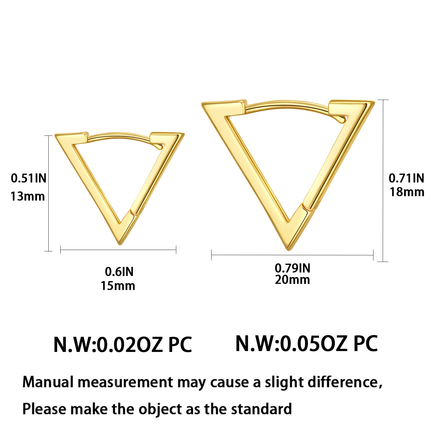 2 Pairs 14K Gold Plated Minimalist Geometric Triangle Huggies Hoop Earrings, V Shaped Hoop Earrings for Wome1.3cm/1.8cm…